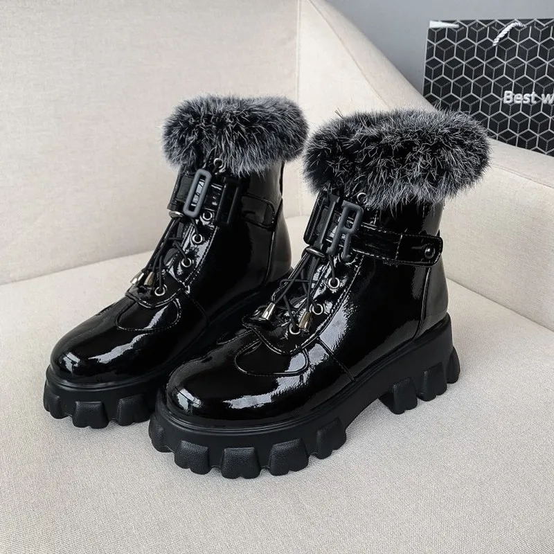 US4-12 женские лакированные ботильоны с круглым носком на шнуровке ремешком и