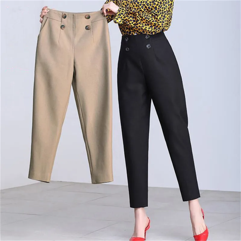 Fashion Button Women's Pants 2022 New High Waist Pencil Pants Female Spring Autumn Nine-Point Casual Harem Pants Carrot Pants