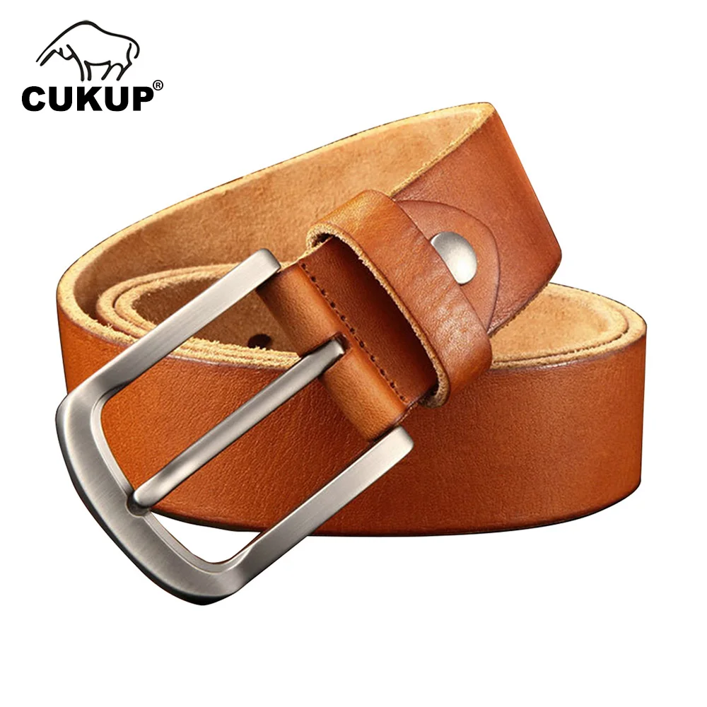 CUKUP 2022 New Design Top Quality Solid Cow Genuine Leather Belt Fashion Male Casual Styles Jeans Belts for Men 38mm Wide NCK994