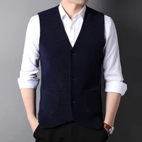 top grade autum winter fashion brand slim fit knit cardigan sweater vest men vintage woolen sleeveless casual man clothes