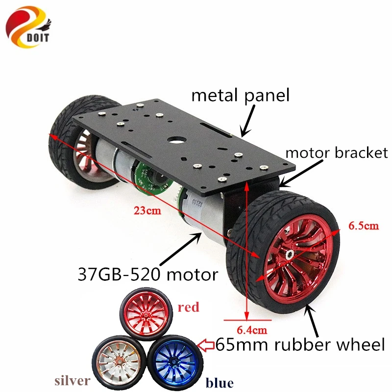 SZDOIT 2WD Smart Car Chassis Kit Self-Balancing Robot With 37GB-520 High Torque Motor 65mm Rubber Wheel DIY Toy for Education