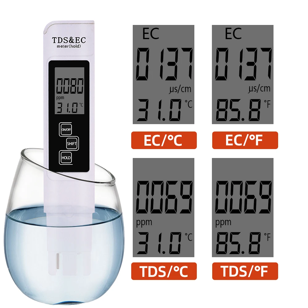 TDS метр тестер для Тестеры качества воды, 3-в-1(TDS, EC, Температура), 0-9990 ppm+ цифровой прибор для измерения уровня pH и тестер 0-14 рН питьевой 40% off