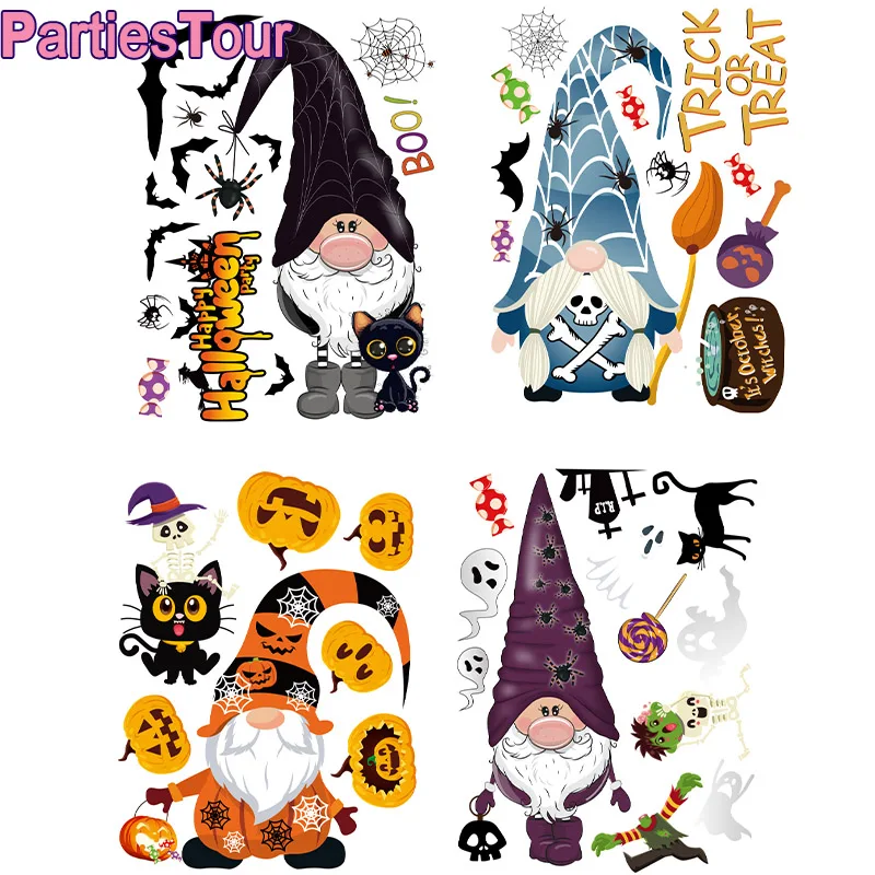 4 листа наклеек на Хэллоуин гном оконные наклейки окна Тыква Призрак Скелет