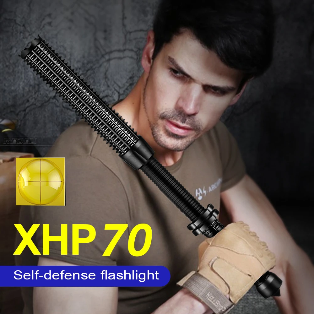 

Тактический фонарик для самообороны XHP70, мощные фонарики с аккумулятором 18650, перезаряжаемый фонарик, телескопический фонарь для бейсбола и...
