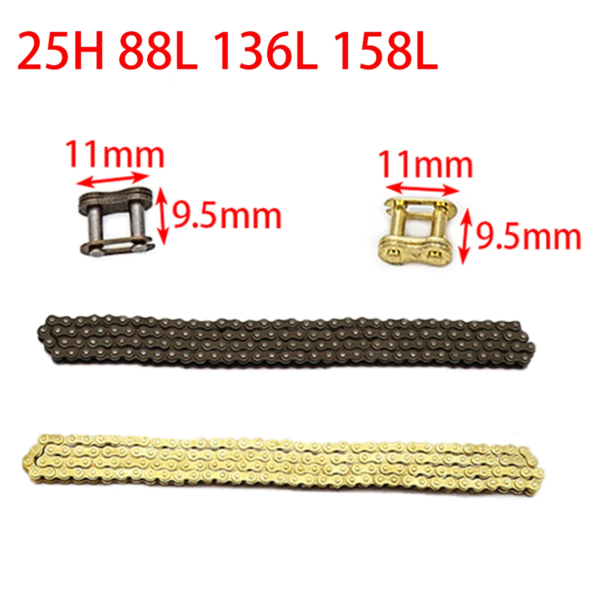 Цепь из нержавеющей стали 25H 88/136/158 звеньев для карманного велосипеда 4749cc, мини-мотоцикла, квадроцикла, внедорожника, скутера, велосипедные аксессуары, 1 шт.