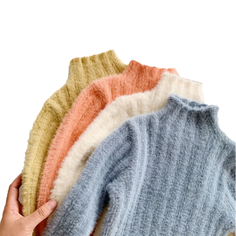 Осенне-зимний свитер в рубчик для маленьких девочек детская водолазка вязаные