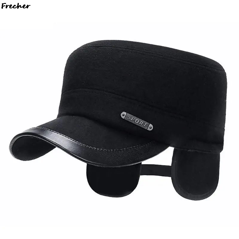 

Top Level Earflap Military Hat for Men Vintage Flat Top Cap Thicken Cotton Winter Caps Male Cadet Army Hats Man Warm Caps Gorras