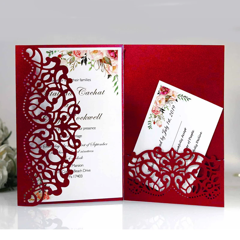 50pcs Hollow Elegant Laser Cut Wedding Invitation Card Greeting Customize Business With RSVP Party Decoration | Дом и сад