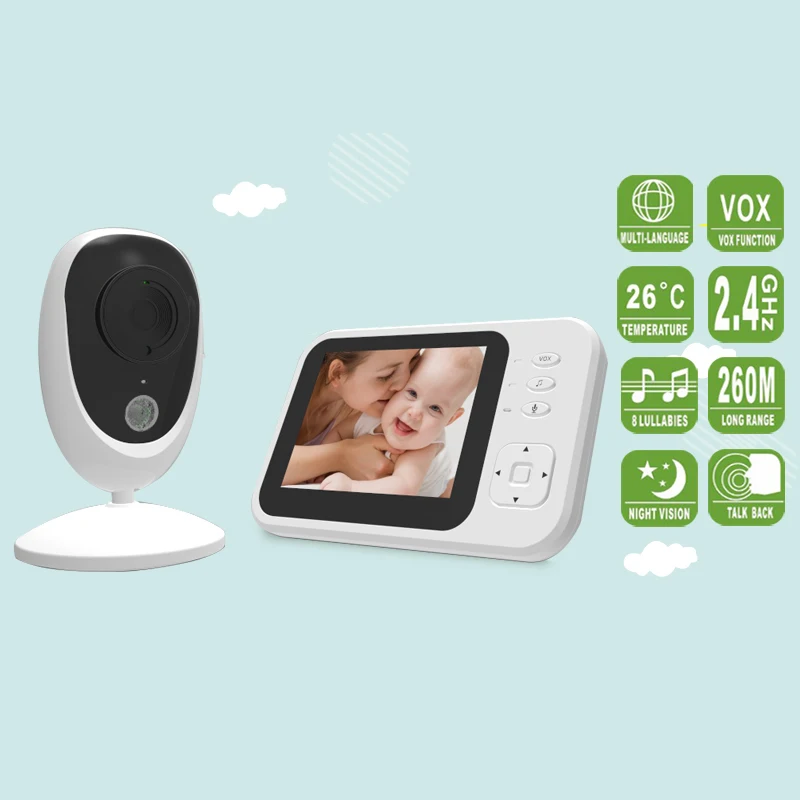 

3.5 Inch Wireless Video Baby Monitorwith Camera and o,2-Way Talk, ECO Model, Temperature Monitor(US Plug)