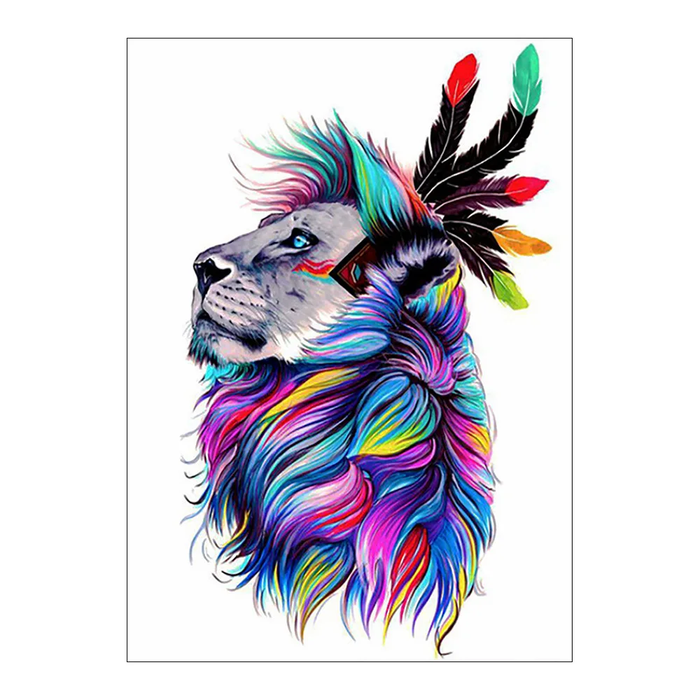 Красочные головы льва перья алмазная живопись животных Круглый полный дрель