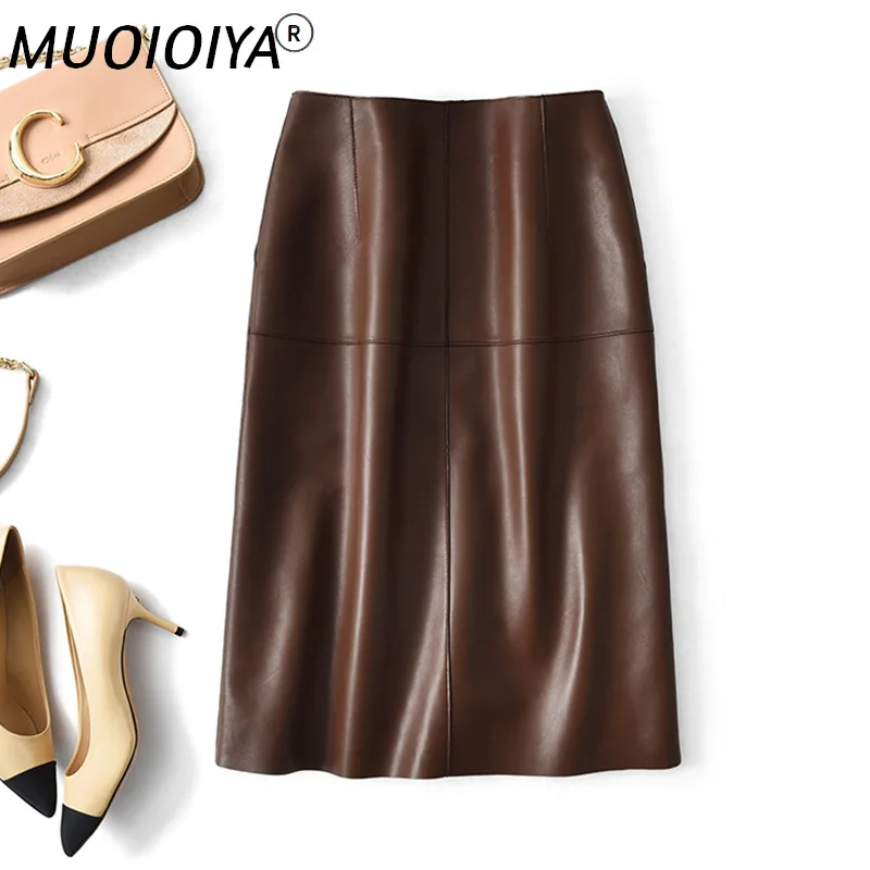 

Vintage Genuine Leather Skirt Women Real Natural Skeepskin Elegant Office Ladies Formal Work Business Wear Midi Skirts Female