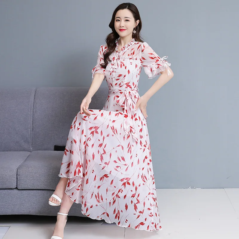 

Chiffon shredded flower dress women's summer 2021 new Korean fashion trend in the long slim figure show thin skirt tide