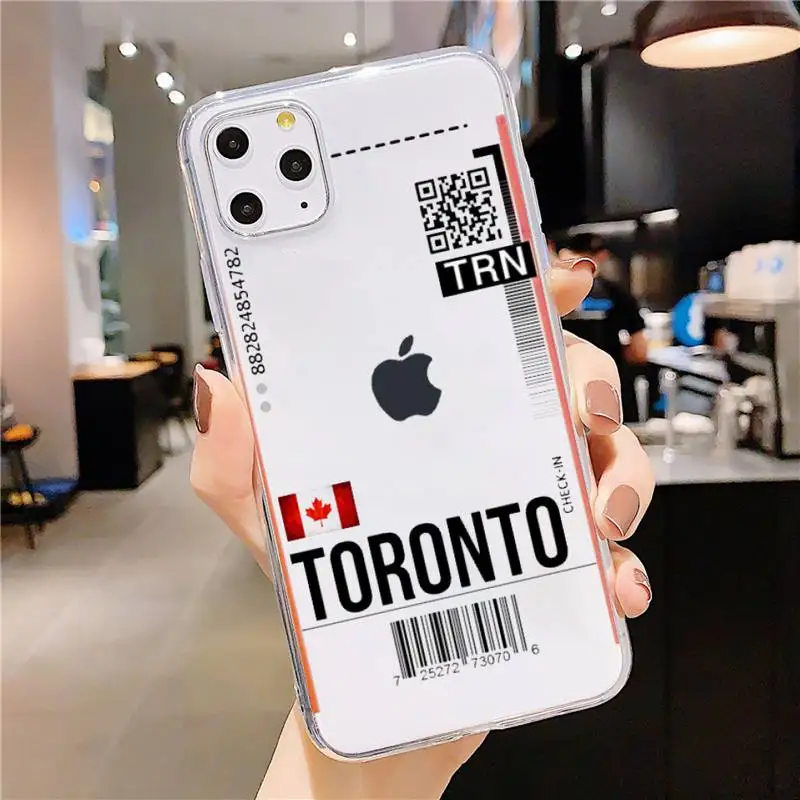 

Air ticket USA city London Paris Tokyo Travel Phone Case Transparent for iPhone 6 7 8 11 12 s mini pro X XS XR MAX Plus
