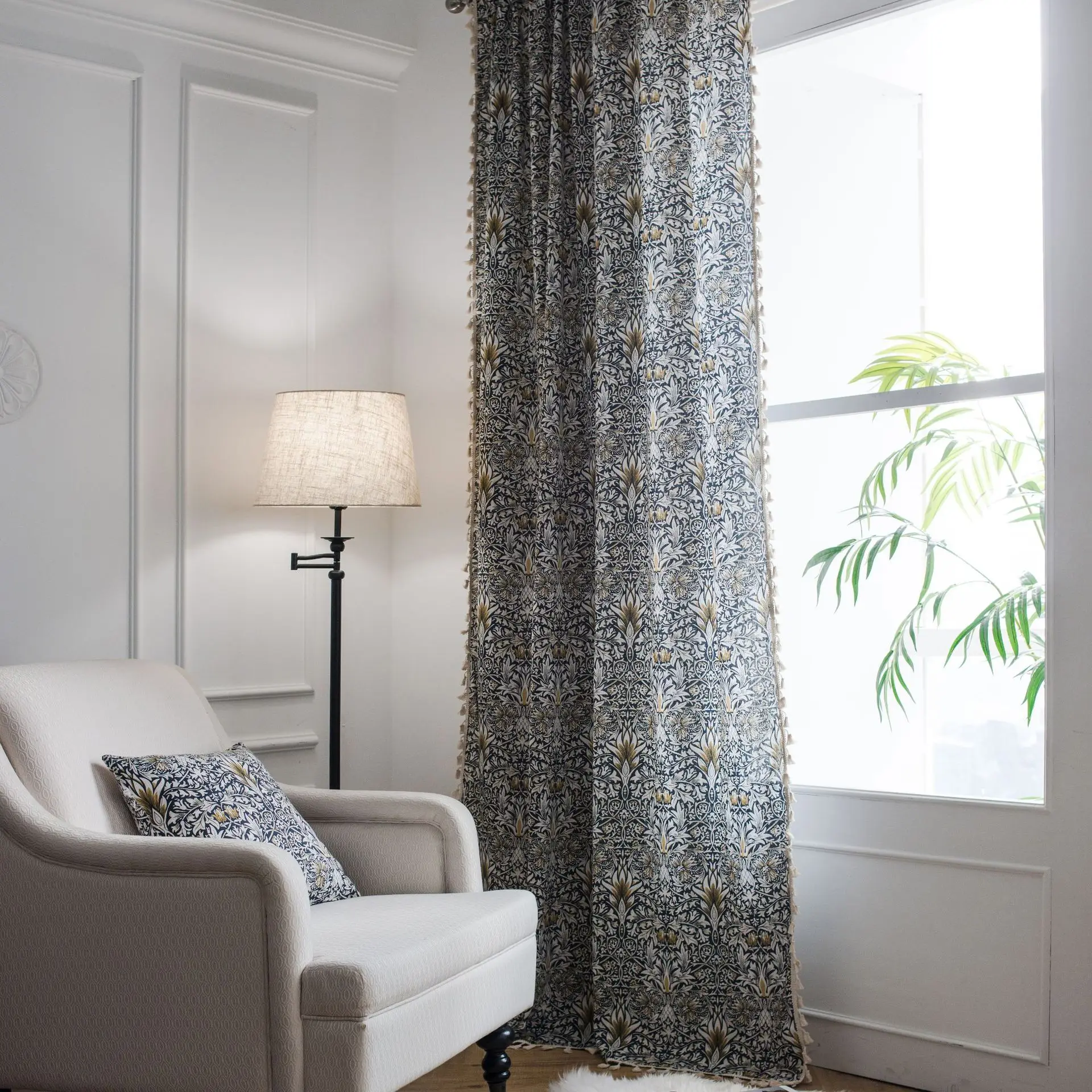 

Yaapeet 1pc Modern Curtain for Dining Room Cotton Linen Retro Window Drapes High Quality Lace Window Curtains Retro Home Decor