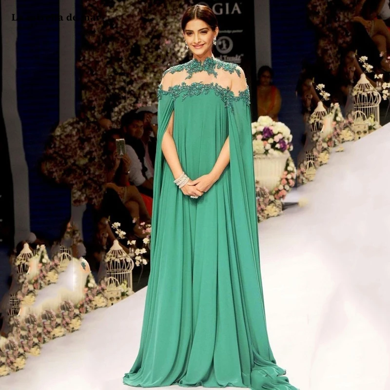 

Женское длинное вечернее платье, Зеленое Шифоновое кружевное платье Дубая, длинное платье с накидкой, бальное платье, индивидуальный пошив