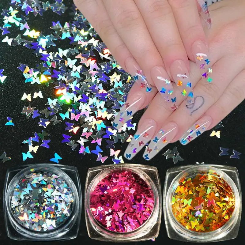 

Mirror Sparkly Butterfly Nail Sequins Paillette Mixed Colors Nail Holographics Glitter 3D Flakes Slices Spangle Art Accessories