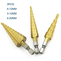 3pcs titanium coated step drill bit with 14 hex shank drive quick change for diy woodworking metal plastic