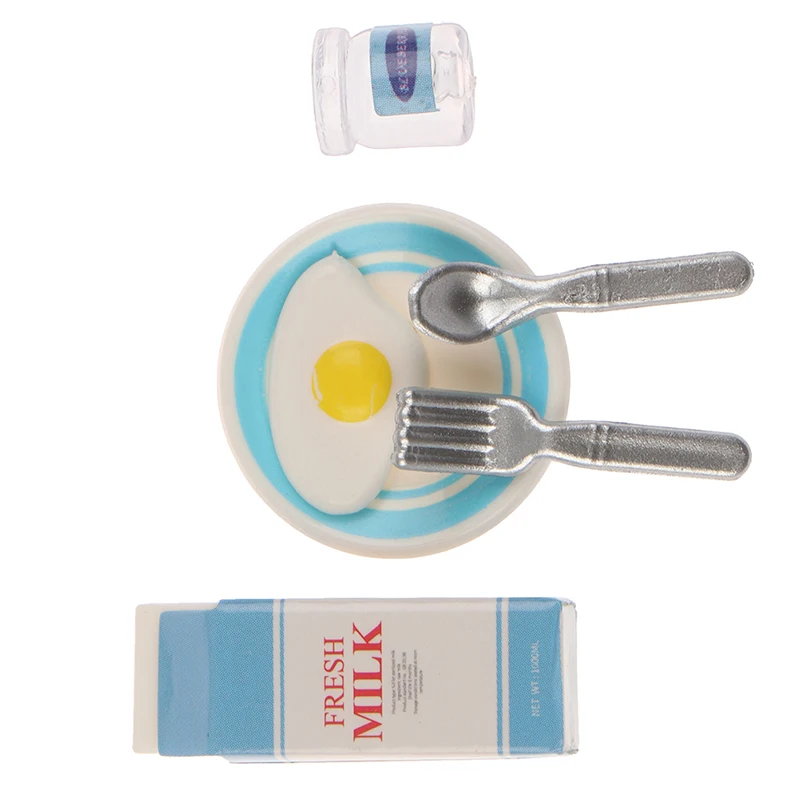 

Milk & Egg Breakfast Set for Mini Doll Food Play Kids Kitchen Set Accessories Toys 1/12 Scale Miniature Dollhouse