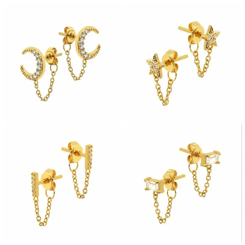 

Stars/moon Chain Piercing Earrings for Women 925 silver needle Stud Ear Rings Delicate Simple BOHO Tassel Pendientes A30
