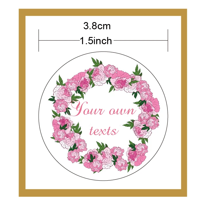 1.5inch Pink Floral Frame. Retro flowers wedding thank you sticker with personalized texts custom | Дом и сад