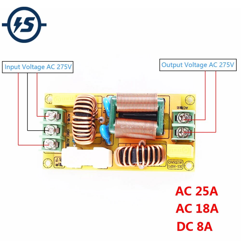Модуль фильтра электромагнитных помех EMI AC 25A 18A DC 8A фильтр питания защита от для