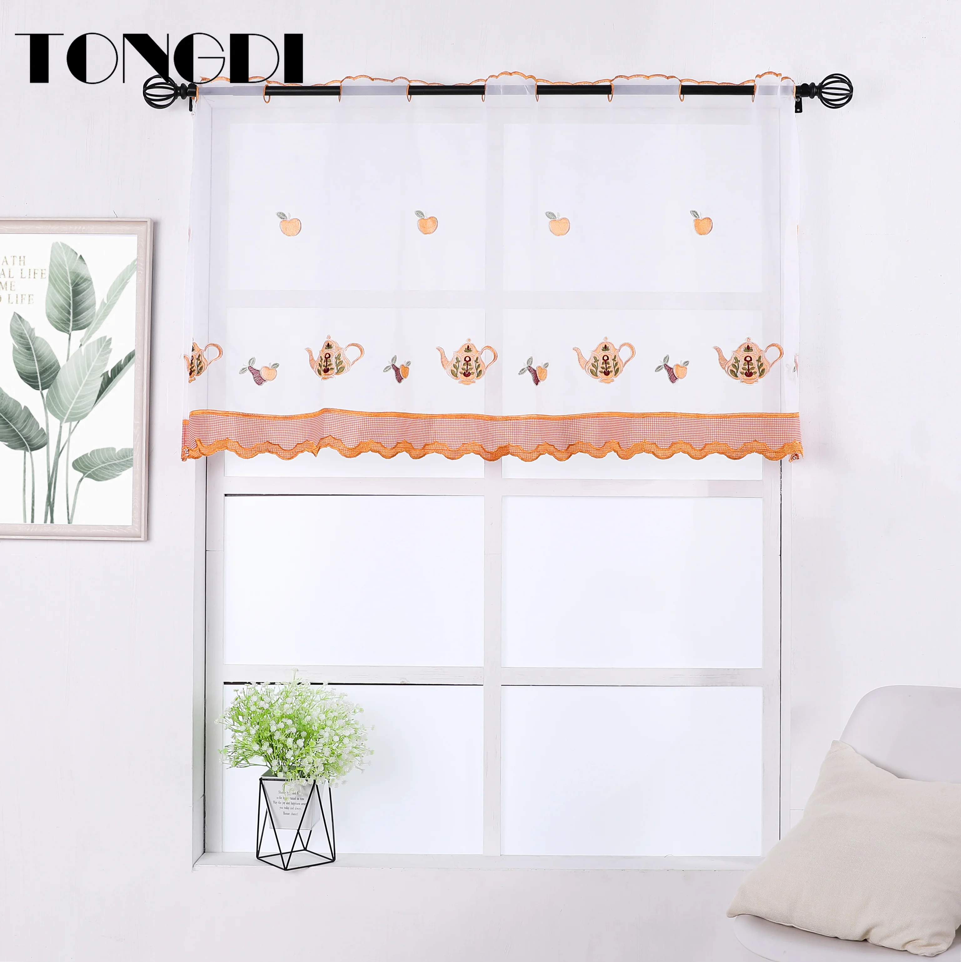 TONGDI занавеска для кухни прозрачные ярусы скотоводства фруктовое кафе тюль