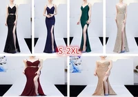 sexy sequined robe de soiree 2021 v neck sleeveless backless mermaid long robe side slit off shoulder party dress