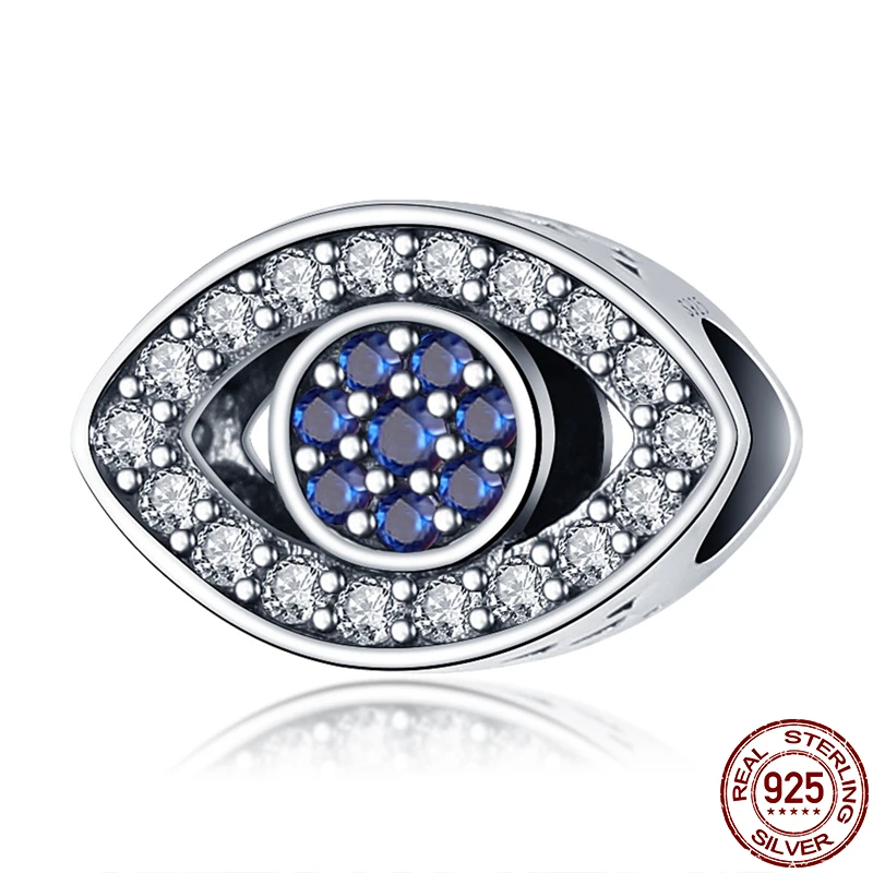 

100% Real 925 Sterling Silver Diamond-studded Blue Eye Fit Original 3mm Bracelet&Bangle Making Fashion DIY Jewelry For Women