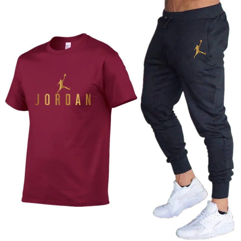 

2021 Men's Sets T Shirts+Pants Two Pieces Sets Casual Tracksuit Men/Women Jordan 23 Suit Print Tops+Pants Gyms Fitness Trousers