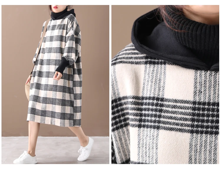 Max LuLu Winter Luxury Korean Ladies Plaid Streetwear Women Vintage Long Hooded Dresses Casual Turtleneck Clothes Plus Size
