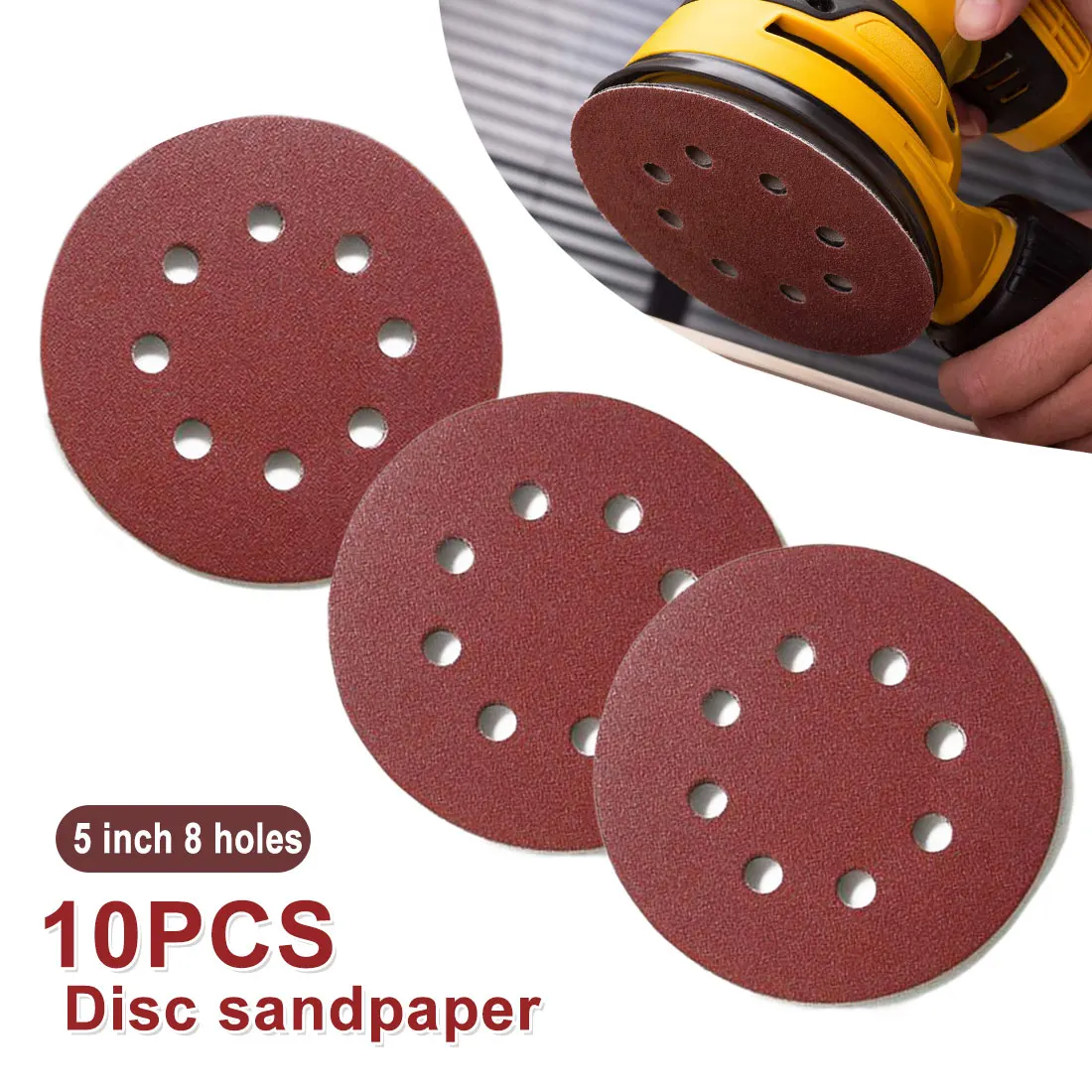 

10 pieces of eight-hole disc sandpaper 60-2000 hook-and-loop sand disc polishing agent 5 inches 125 mm round sandpaper tool