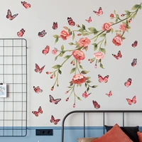 wall sticker butterfly rose flower branch sticker for living room bedroom background wallpaper kindergarten mural decoration