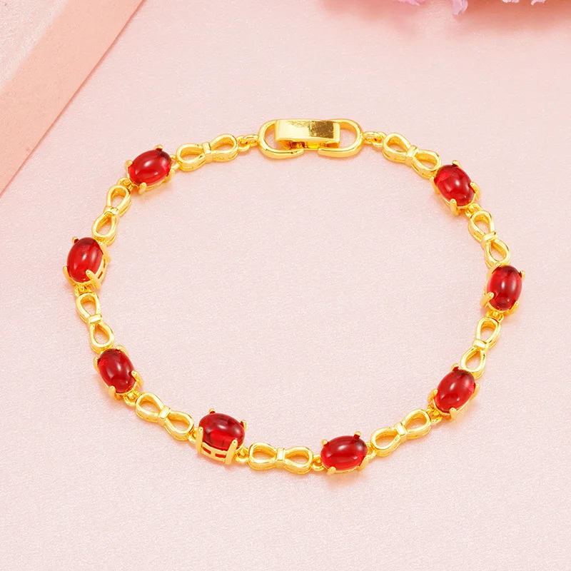 

Real 18K Yellow Gold color Bralecet for Women Fine Ruby Gemstone Jewelry