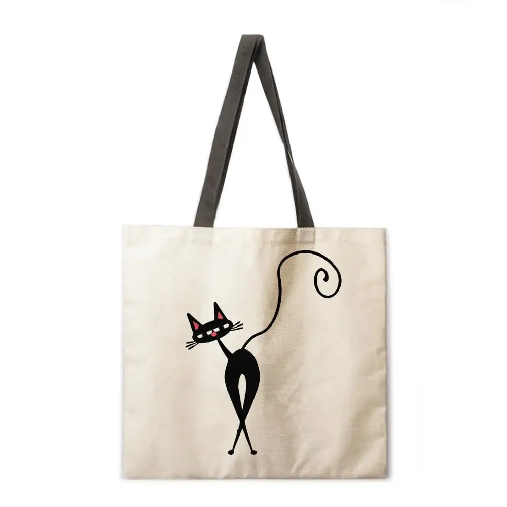 Женская пляжная сумка складная через плечо для покупок тоут с рисунком кота