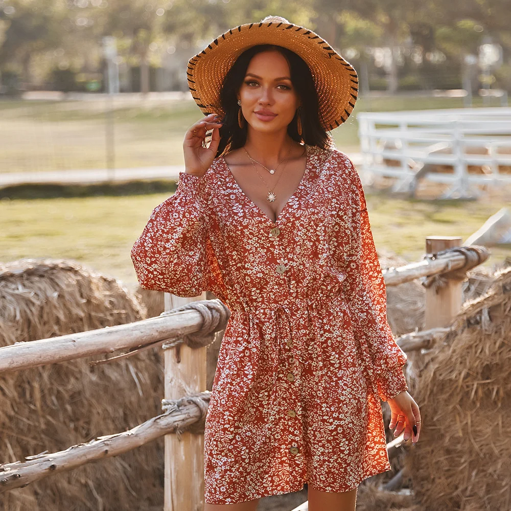 

Summer 2021 Women's Clothing Fashion Leisure Vacation Travel Printed Floral Dress Beach Style Sexy Girl Plus Size Dresses