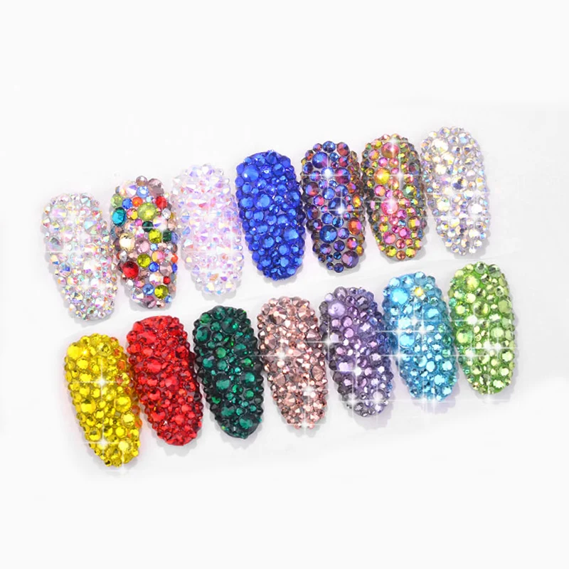 1 коробка многоразмерные стеклянные стразы смешанные цвета плоский задник AB