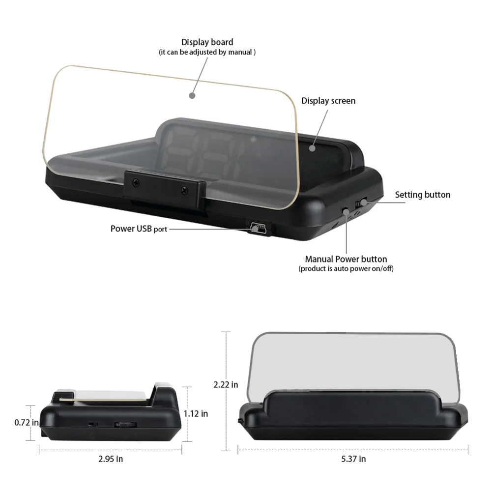 

C500 Car HUD Folding OBD Head Up Display Water Temperature Voltage Overspeed Warning Alarm System display information In The Air