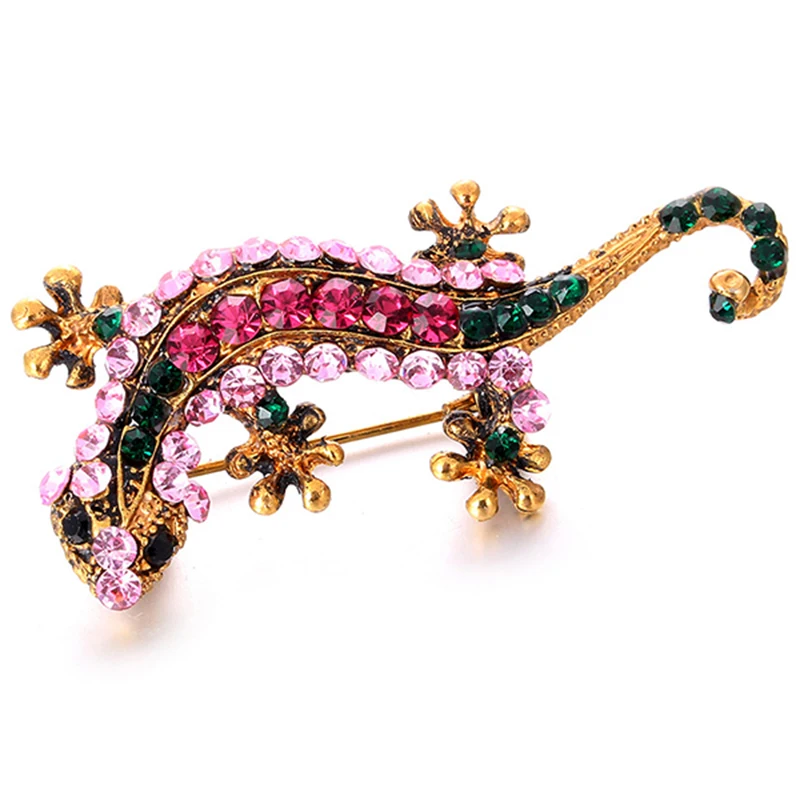 Мода Милое животное геккон броши сплав кристалл Женская брошь булавки значки
