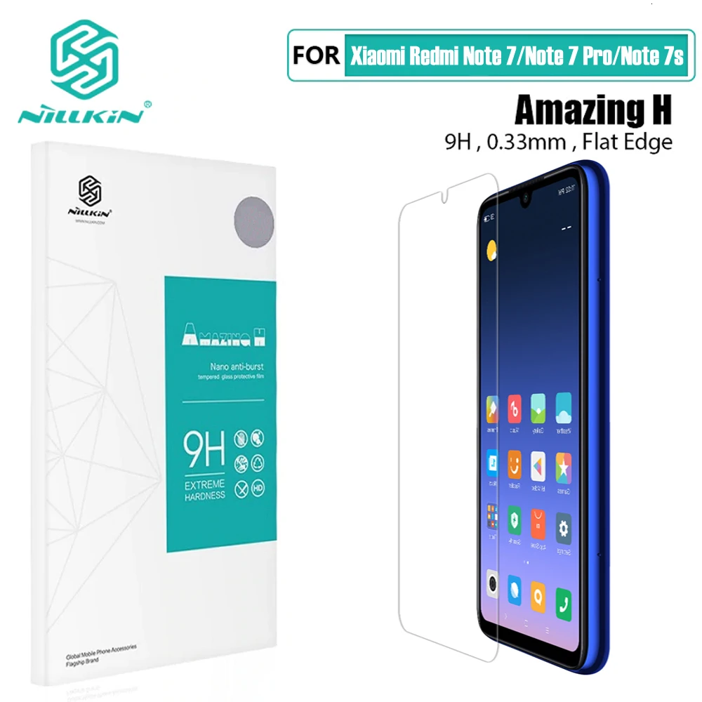 H Flat Edge glass Для Xiaomi Redmi Note 7 Pro стекло Nillkin XD CP+ Max полное покрытие 3D закаленное стекло Защита экрана для Redmi Note7 note 7S film - Цвет: H Flat Edge glass