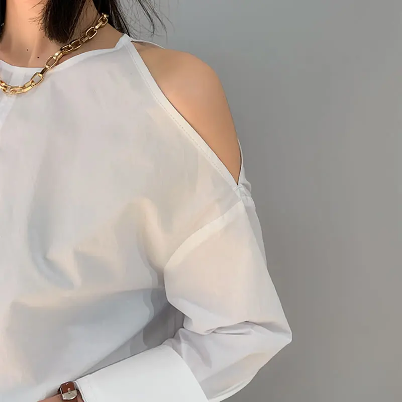 

XITAO Hollow Out Back Strapless Shirt Solid Color Splicing Fashion O-neck Collar Pullover Women Top 2021 Summer New LDD1216