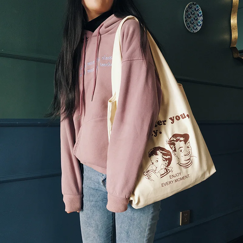 

Cotton Eco Shopping Tote Shoulder Bag Wine Red or Brown Printing A Better For You MY112