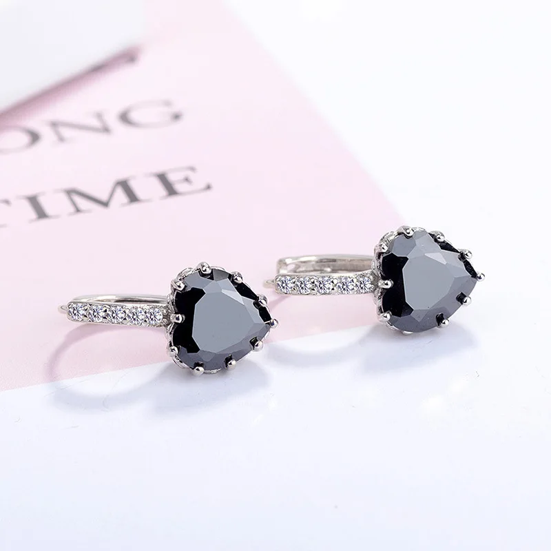 black Bague Ringen, Настоящее серебро 925 пробы, серьги для женщин с цирконием, блестящий камень, для женщин, для свиданий, юбилей, ювелирное изделие, подарок - Цвет камня: black