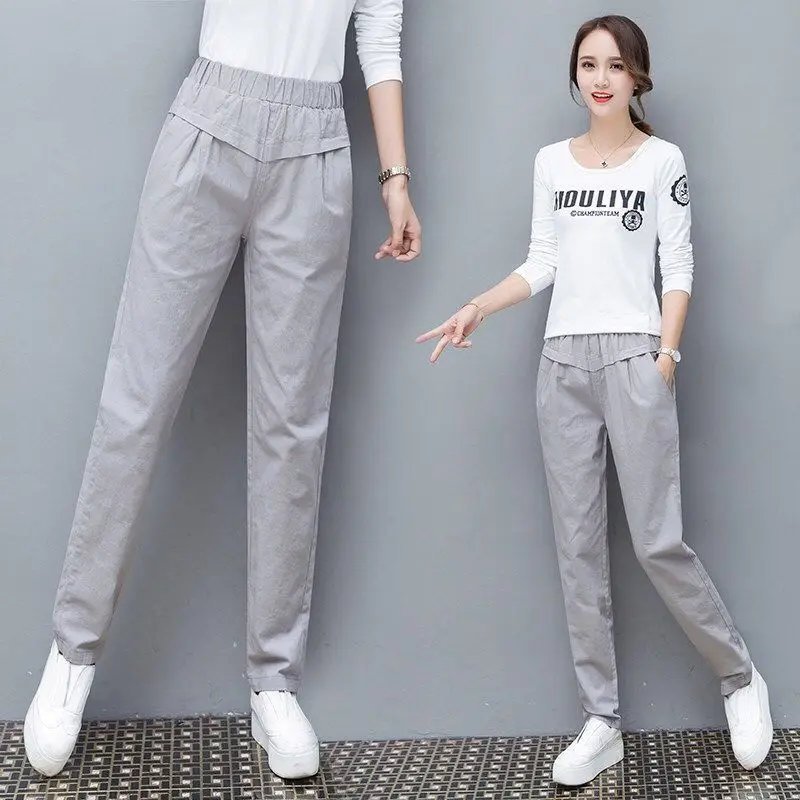 

Women's Spring Autumn Style Harem Pants Women's Solid Color Pockets Straight Pants High Waist Casual Trousers KK0325