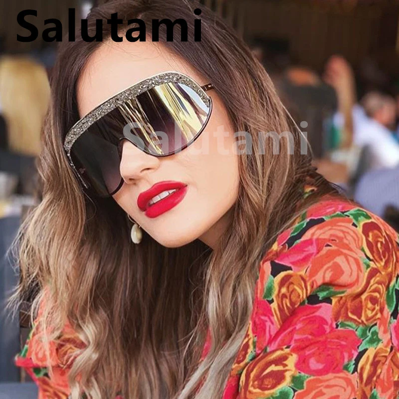Женские солнцезащитные очки в стиле ретро Сияющие большого размера оправе с