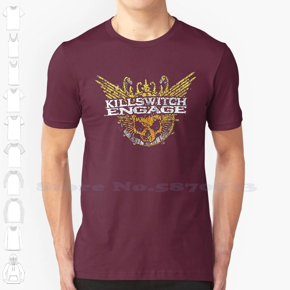 

Round Neck Teenage Pop Top Tee Killswitch Engage Band Golden Skull Logo Black T Shirt