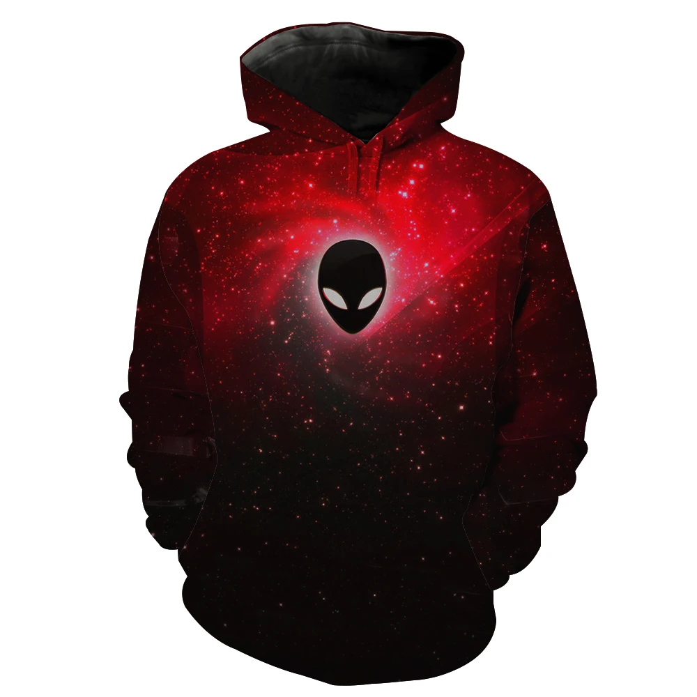 Мужская модная толстовка с 3D принтом Красная Галактика Черный инопланетянин