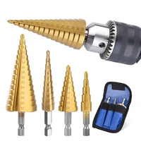 3pcsset 3 12mm 4 12mm 4 20mm hss straight groove step drill bit titanium coated wood metal hole cutter core drilling tools set