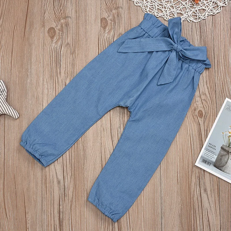 

Kids Toddler Baby Girl Clothes Suit Solid Color Sleeveless Tops Shirt Trousers with Bowknot Summer Outfits Set