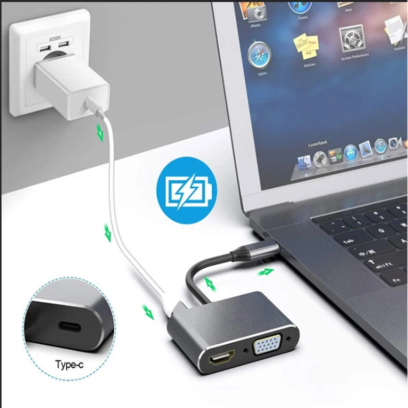 4 в 1 Usb C Mac 3 адаптер преобразователя 8 Вт Type HDMI-совместимый/USB 0/Type-C Алюминиевый для