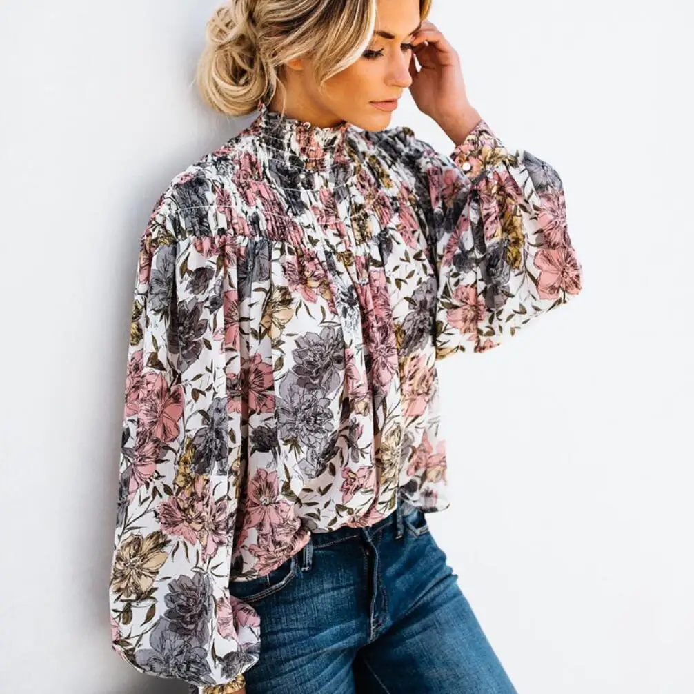 Сексуальная Блузка с длинными рукавами и цветочным принтом|Блузки| |